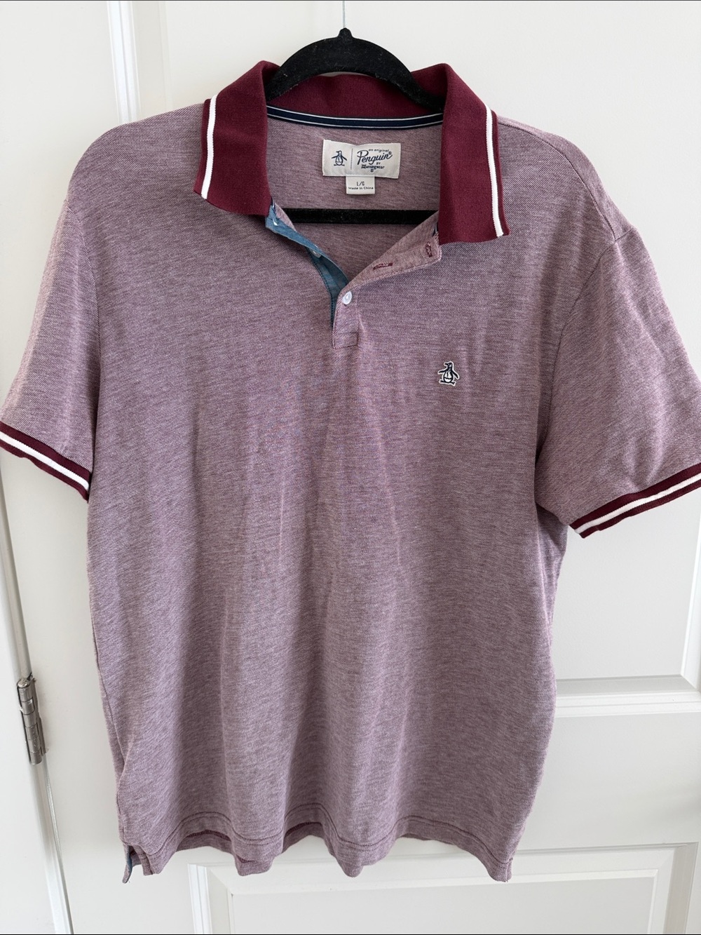 Original Penguin Men's Polo Shirt - Maroon Heather with Contrast Collar